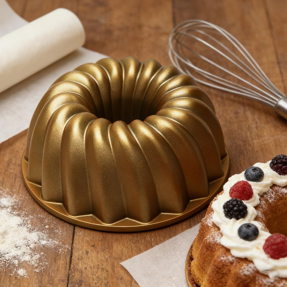 Ranjima Gugelhupf Moule à gâteau Moule à gâteau moderne antiadhésif en alliage d'aluminium Moule à gâteau enveloppé Or Moule de cuisson de haute qualité pour Gugelhupf pour mariages rassemblements