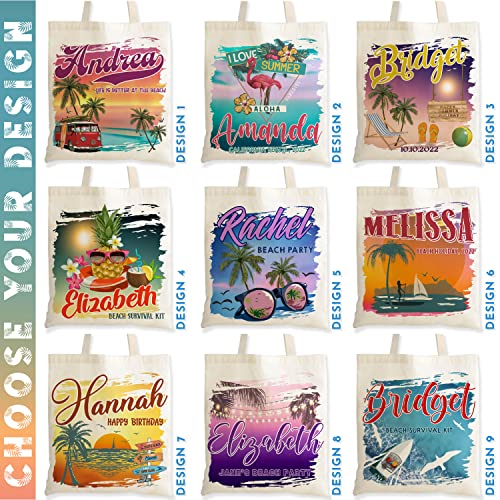 Personalized Beach Canvas Tote Bags Gifts For Girls - 8 Design & 2 Text Line - 15"X16" Custom Shoulder Aloha Summer Bag Gift For Women - Customizable Grocery Bag Custom Large Totes Bag For Holiday C2 #TOP1