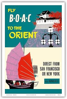 Fly BOAC to the Orient - Direct from San Francisco or New York via Honolulu - BOAC - Vintage Airline Travel Poster c.1960 - Master Art Print (Unframed) 6in x 9in