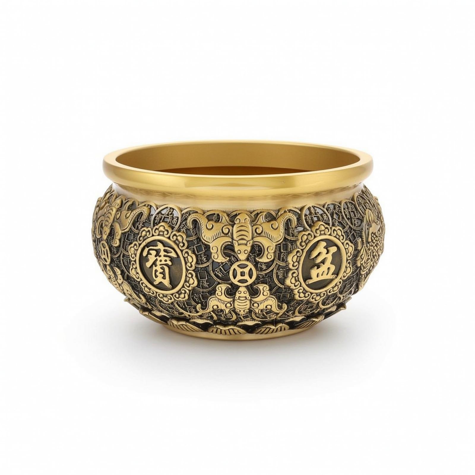 Brass Decorative Tray Messingschale Deko Schale Zierschale Centerpiece mit Aufwendiger Prägung Und Zentraler, 18.0 cm Durchmesser, 11.0 cm Höhe, Style to 3