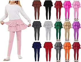 Girl's Leggings with Skirt, Leggings for Girls, Stretch Cotton Leggings with Ruffled Skirt, Casual Skirt Trousers for Children Aged 1-12 Years Old, High Waisted Stretch Sports Trousers
