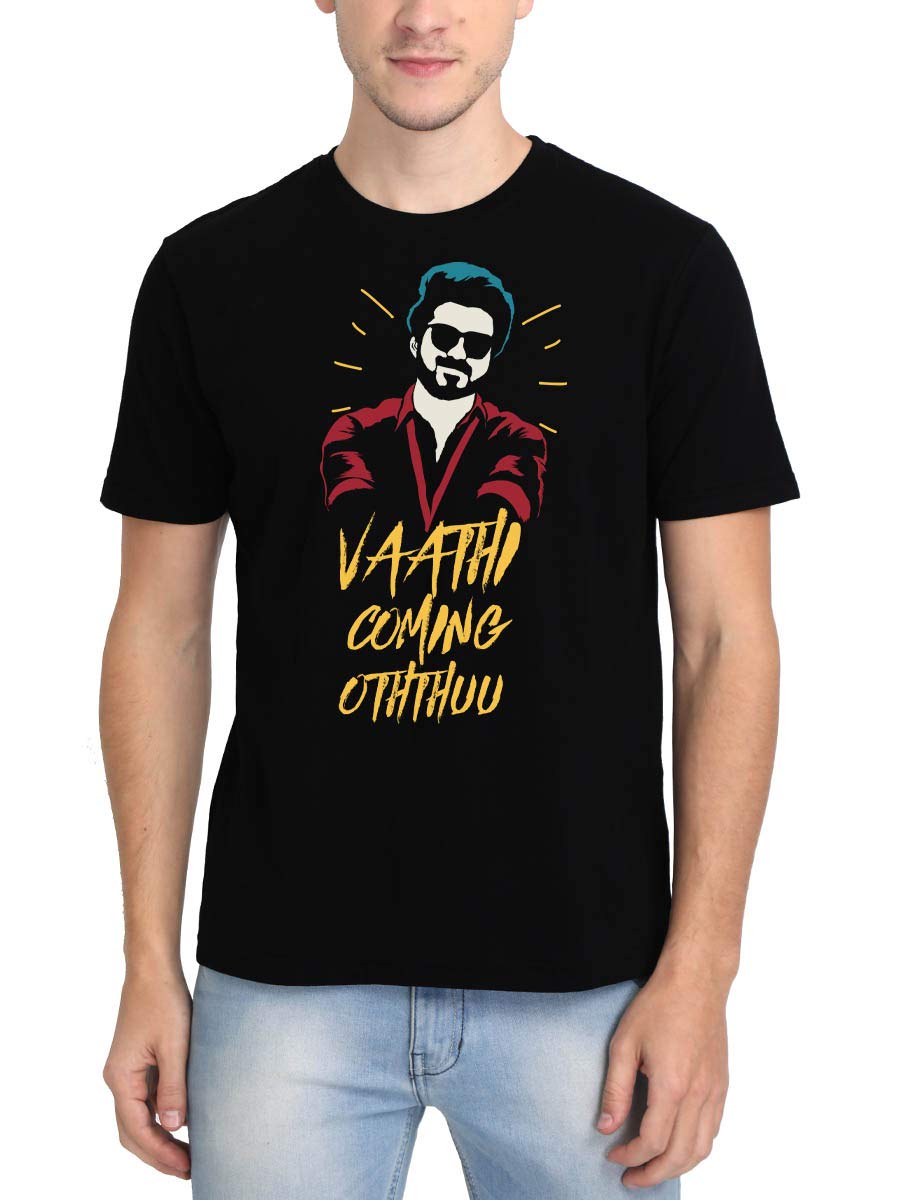 Vaathi Coming Oththuu Thalapathy Vijay Men's Black Half Sleeve Tamil Movie Song Round Neck T-Shirt