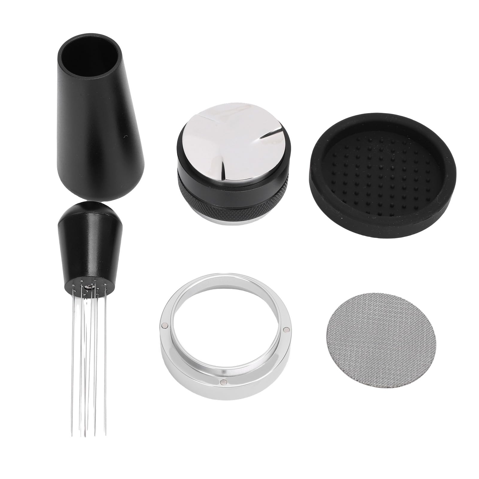 Generic Juego de Compactador de café, Base de Silicona Resistente, Anillos Dosificadores de Polvo para Herramientas de Barista, Práctico Soporte para Máquina de café, 5 Accesorios para (58MM)