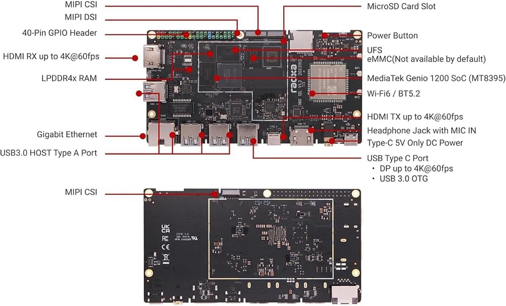 MiiElAOD Radxa NIO 12L MTK Genio 1200 8-Core CPU with OS Pre-Installed Mini Pc Computer (4GB RAM+64GB uFS)