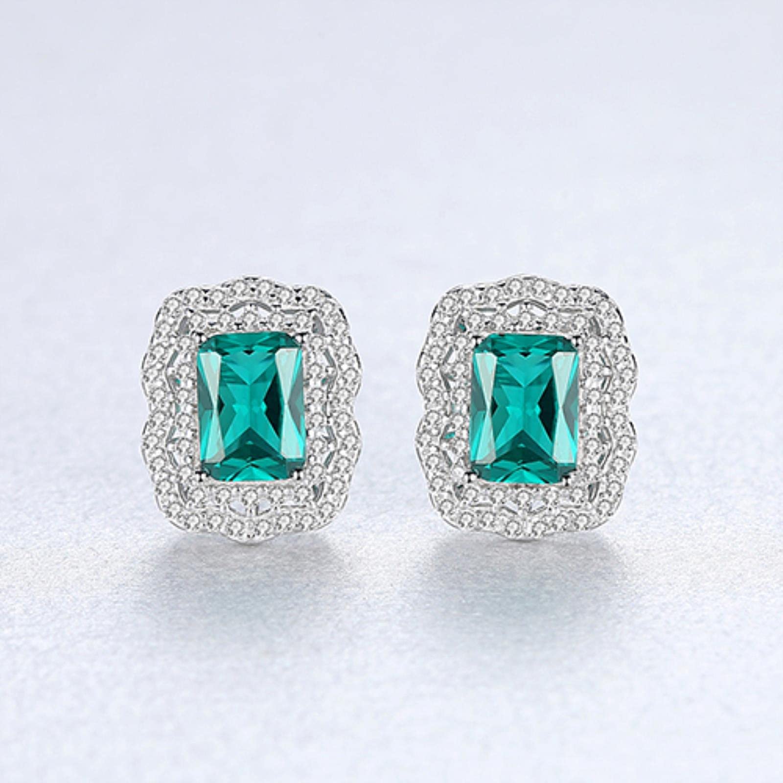 Mystic Cutting Luxury Emerald Stud Earring For Women Shining Double Zircon Temperament Earring Wedding Silver 925 Jewelry
