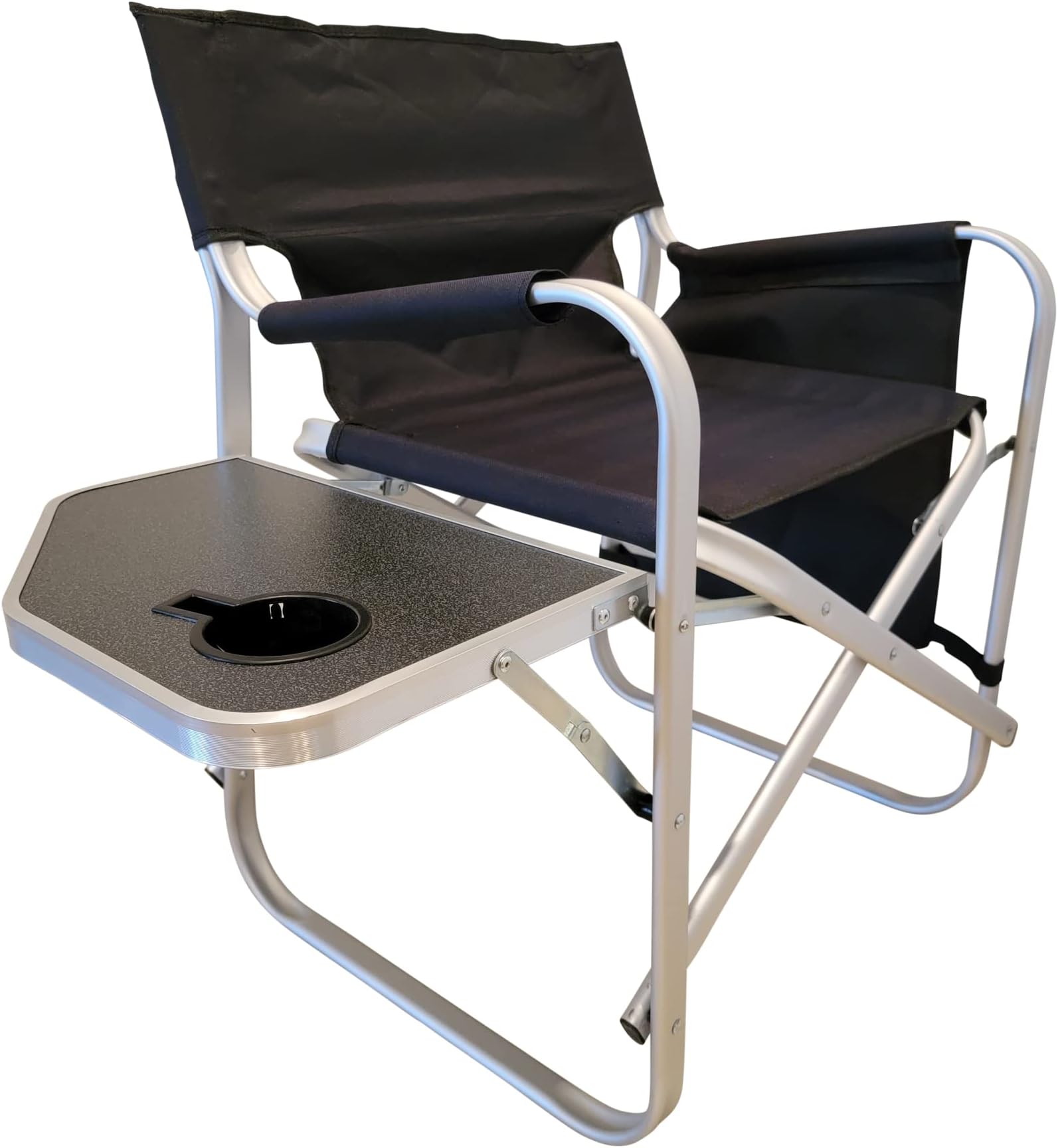 Folding Directors Chair Foldable Chair with Side Table and Cup Holder XL Comfort Design (Black)