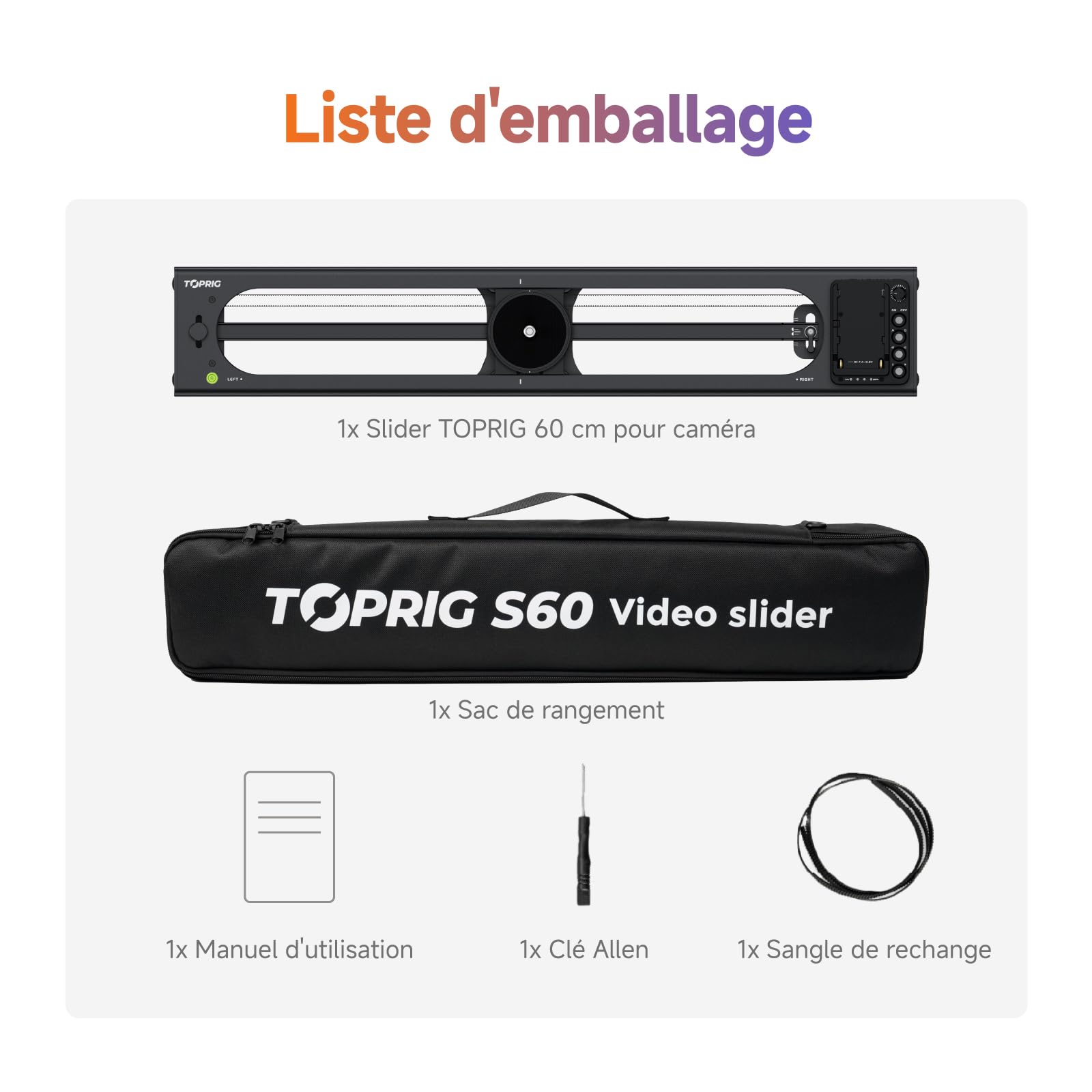 Toprig 23.6"/60cm Slider Motorisé pour Appareil Photo – Rail de Caméra avec Moteur sans Balais, Contrôle Bluetooth, Time-Lapse, Points A/B, Charge 4kg, Silencieux – pour Vidéo Professionnelle, Cinéma