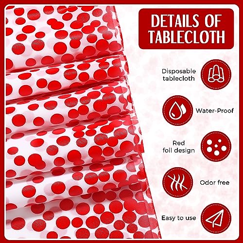 Image of Breling 8 Pack White and Red Disposable Plastic Tablecloths and Satin Table Runner Set, 54 x 108 Inch Tablecloth, 12 x 108 Inch Table Runners for Wedding Graduation Birthday Baby Shower