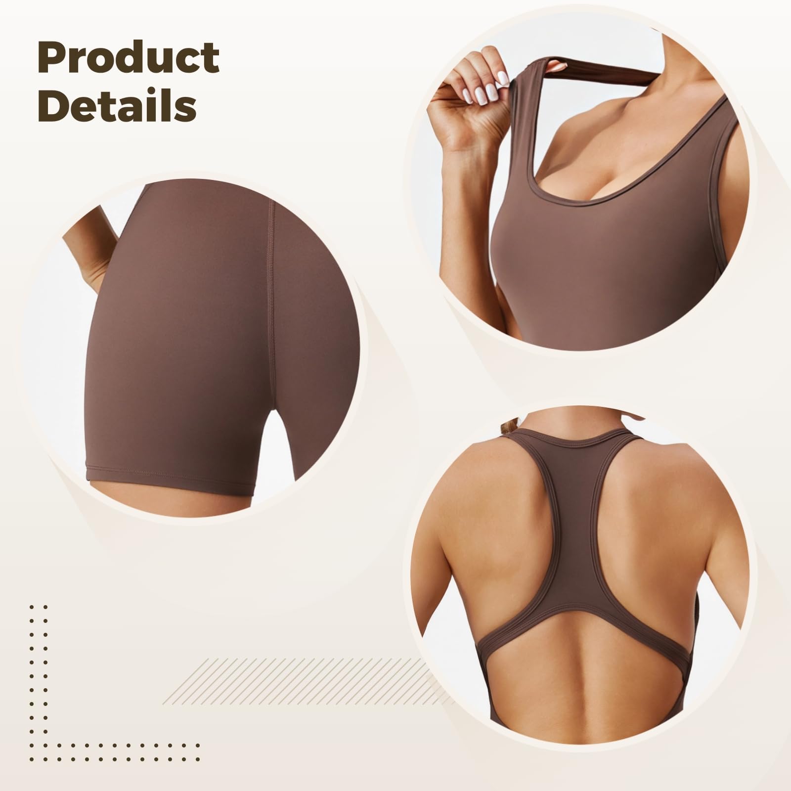 Tute da palestra da donna di un pezzo, abiti da allenamento ad alta elasticità, body aderenti in eleganti nero e marrone, abbigliamento sportivo