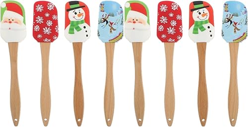 DOITOOL 8 espátulas de silicona de Navidad, Papá Noel, alce, muñeco de nieve, muñecos de nieve, espátula para pastel de Navidad con mango de madera