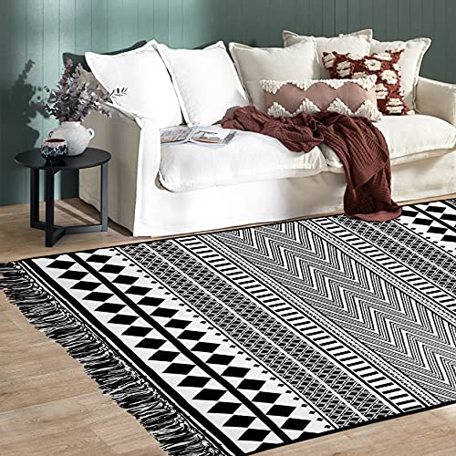 Iohouze Black Boho Area Rug - 4'X6' Cotton Woven Indoor Outdoor Doormat, Black White Runners For Hallways, Machine Washable Runner Rug For Kitchen Bedroom Living Room Laundry Entryway #TOP1