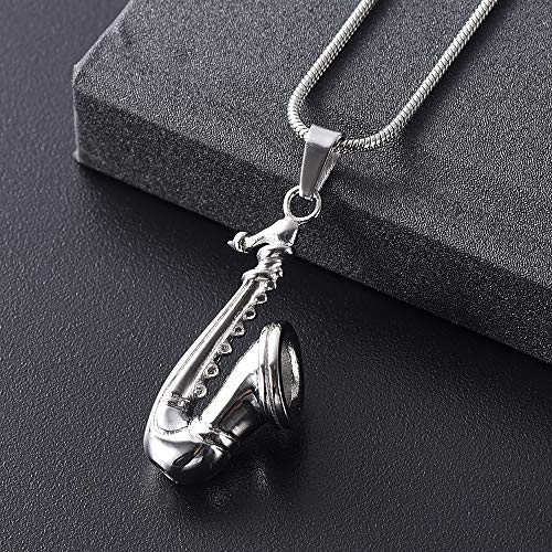 Stainless Steel Musical Instruments Cremation Jewelry for Ashes Pendant - Saxophone Keepsake Memorial Urn Necklace for Human/Pets (Silver)2