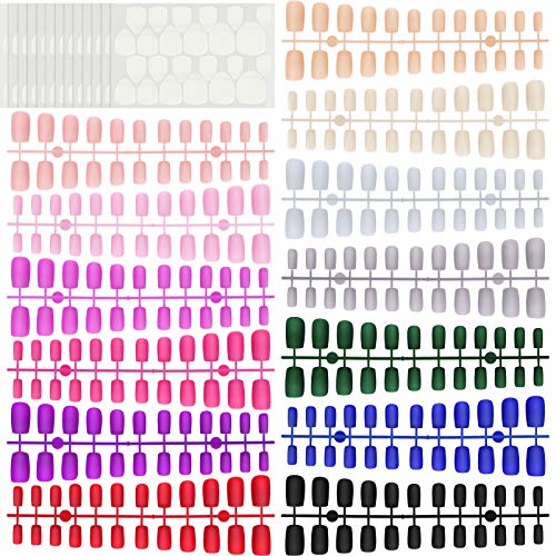312 Pieces Press On Nails Medium Square Press on Nails Solid Color Fake Nails Short Square Matte Press on Nail Full Cover Artificial Nail Tips and 13 Sheets Adhesive Tabs for Nail Art Salon DIY