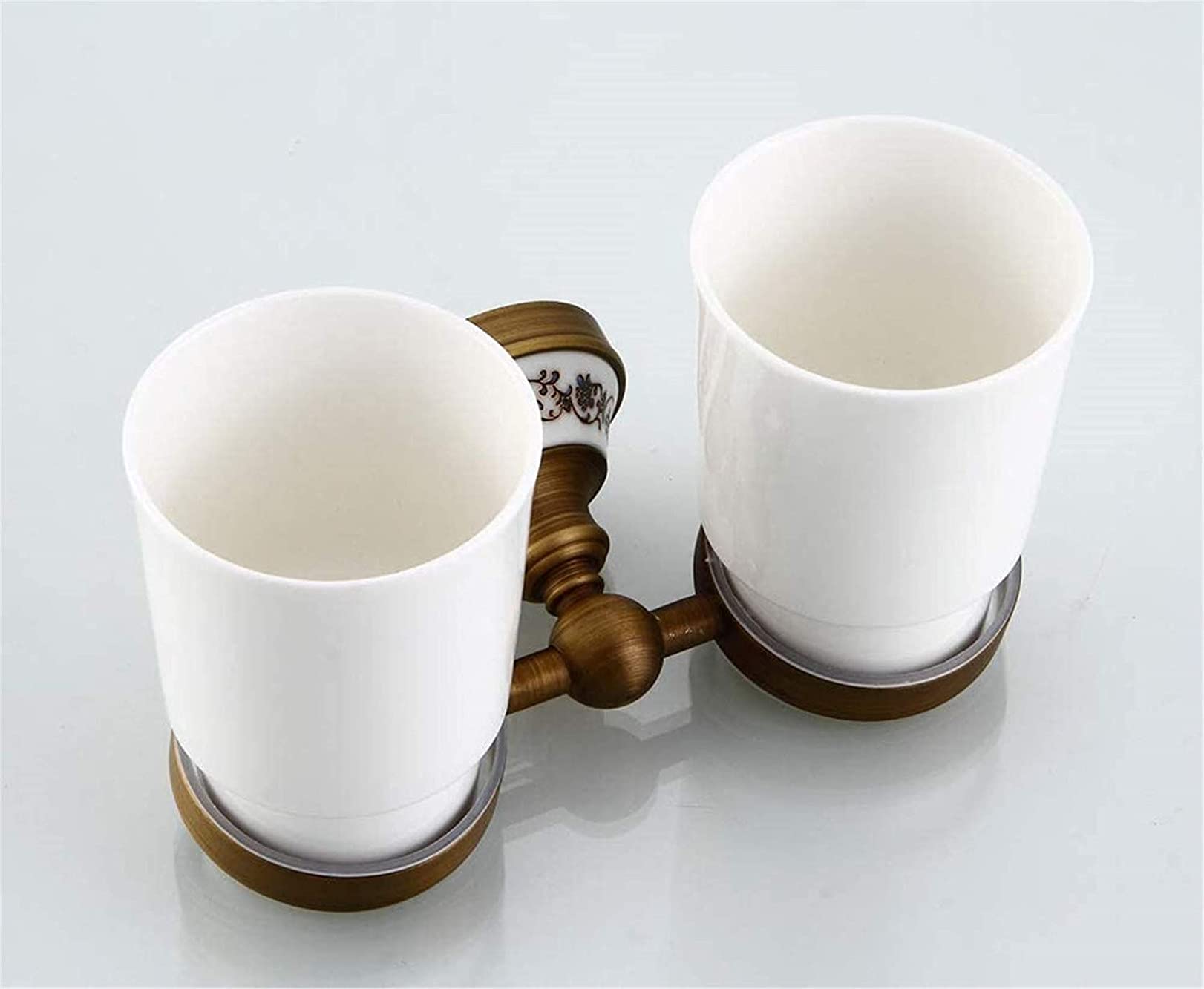 Portaspazzolino doppio a parete, Portaspazzolino doppio in rame massiccio, portabicchieri doppio in ceramica blu e bianco antico, accessori da bagno con superficie spazzolata