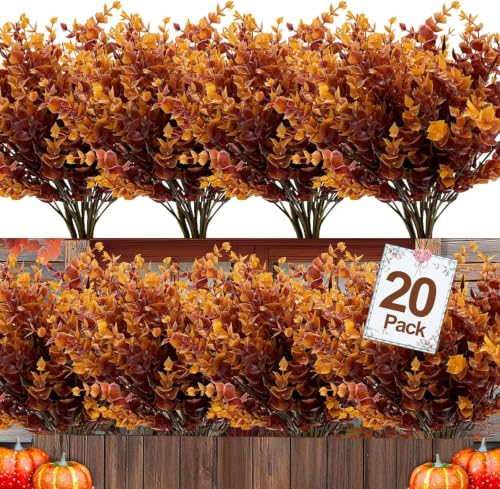 20 Bundles Artificial Fall Flowers for Outdoors Fall Decorations for Home
