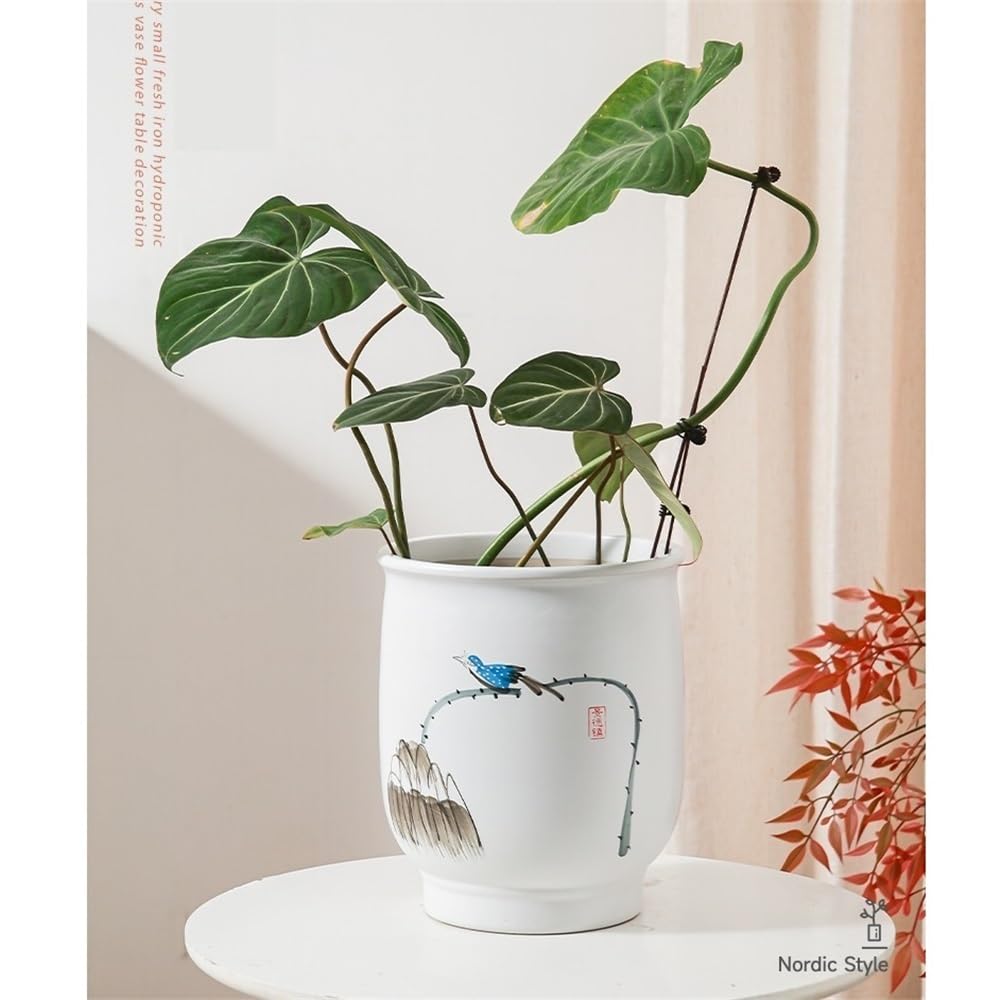 Doniczka ogrodnicza Ceramiczna doniczka na kwiaty biurko w stylu chińskim, do użytku domowego, biała, wysokiej klasy, dekoracja wejścia, zielona rośliny