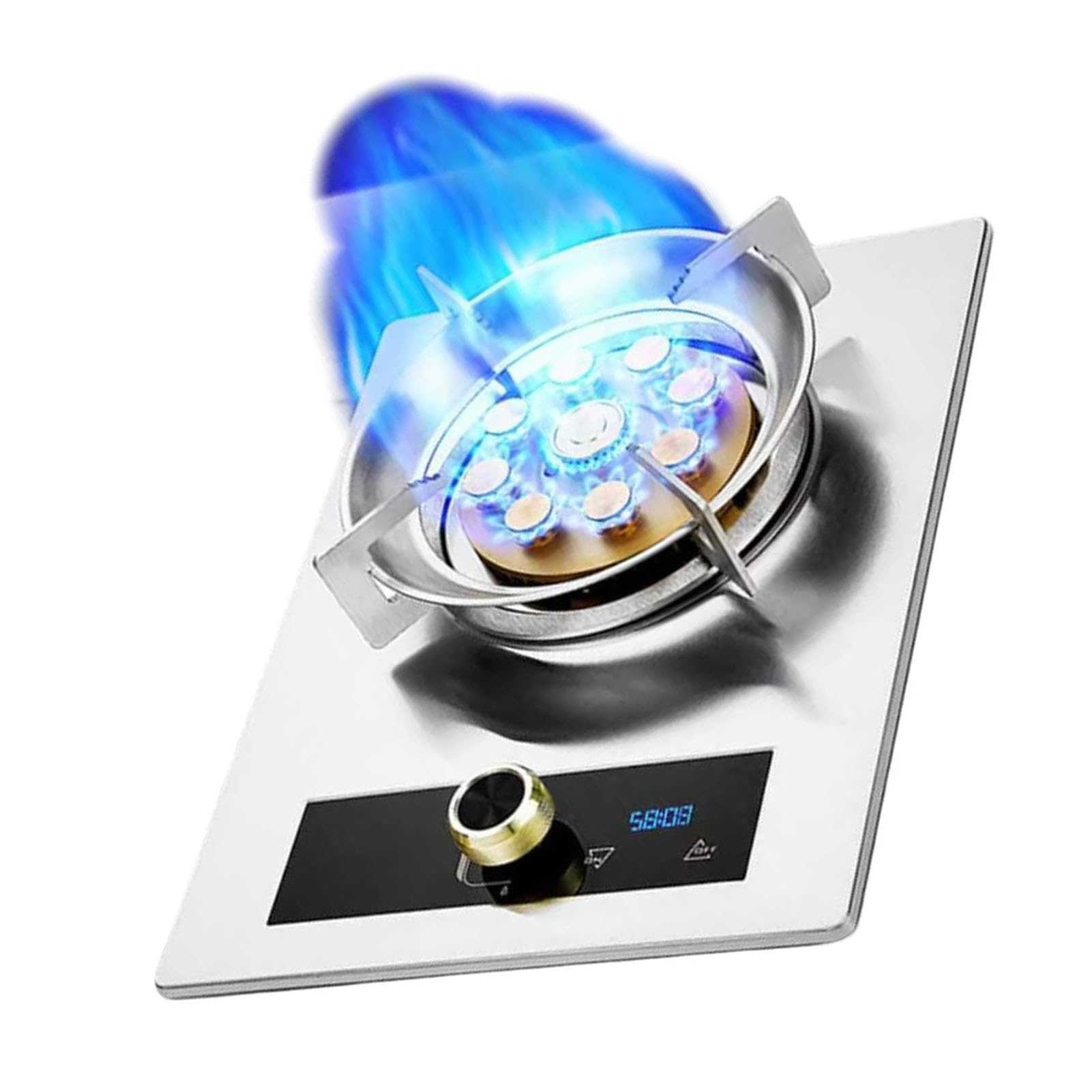 THEGA Cocina De Gas De 5,2 KW, 1 Quemador 9 Cavidades Temporizador De Alta Potencia, Encimera De Acero Inoxidable con Vidrio Templado, con Protección contra Apagado De Llama(LPG)