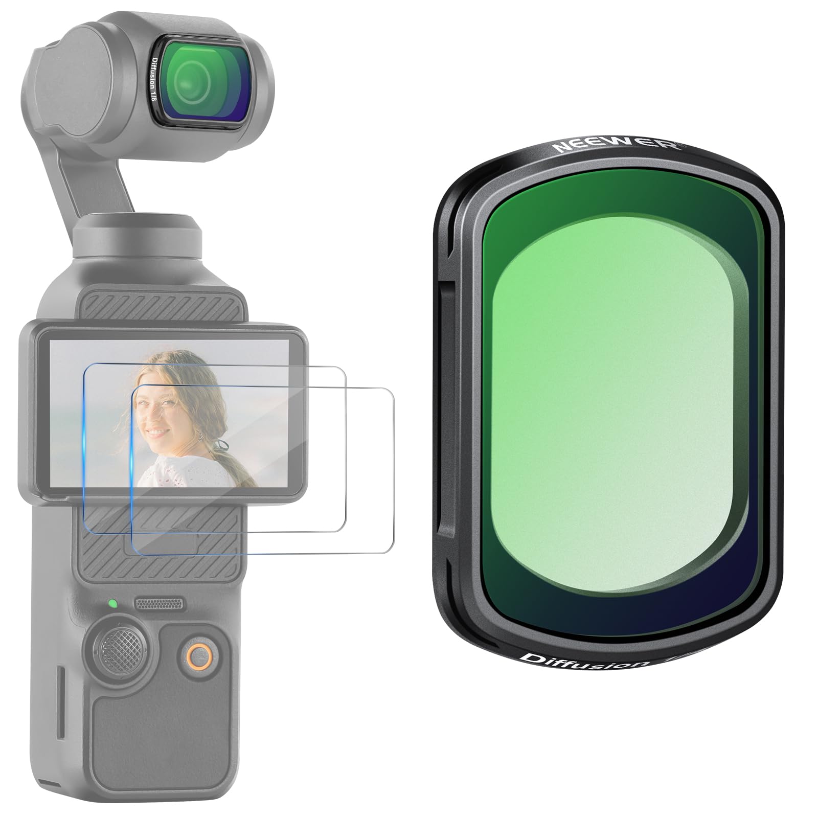 NEEWER Magnetic Black Diffusion 1/8 Filter Compatible with DJI Osmo Pocket 3 Enhance Cinematic Footage, Dreamy Cinematic Effect Lens Filter Action