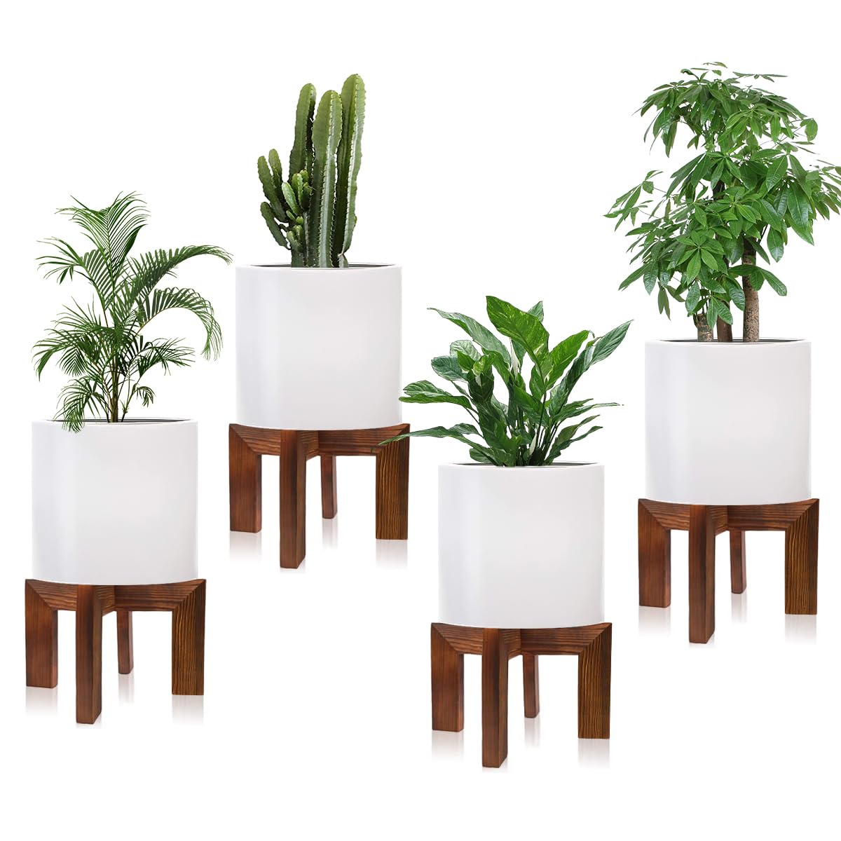 Supports de plantes en bois de style droit - Finition rotin haut de gamme pour pot de fleurs