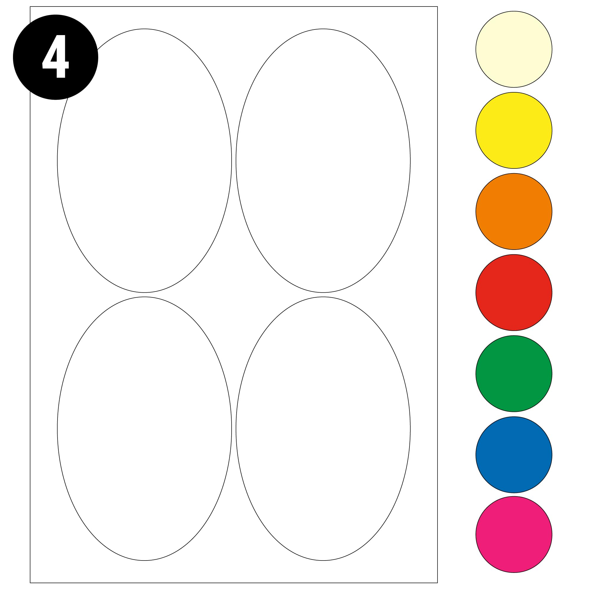 L&B Colour Range - Oval Labels – 3 Sizes & 7 Vibrant Colors – A4 Sheet – Compatible with Laser & Inkjet Printers (White, 4 Labels Per Sheet - 50 Sheets)
