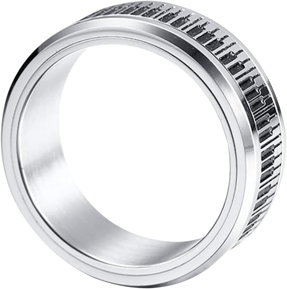 Piano Key Ring Stainless Steel Rotatable Ring Silver Lightweight Comfortable Finger Jewelry for Men Couples as Birthday Wedding