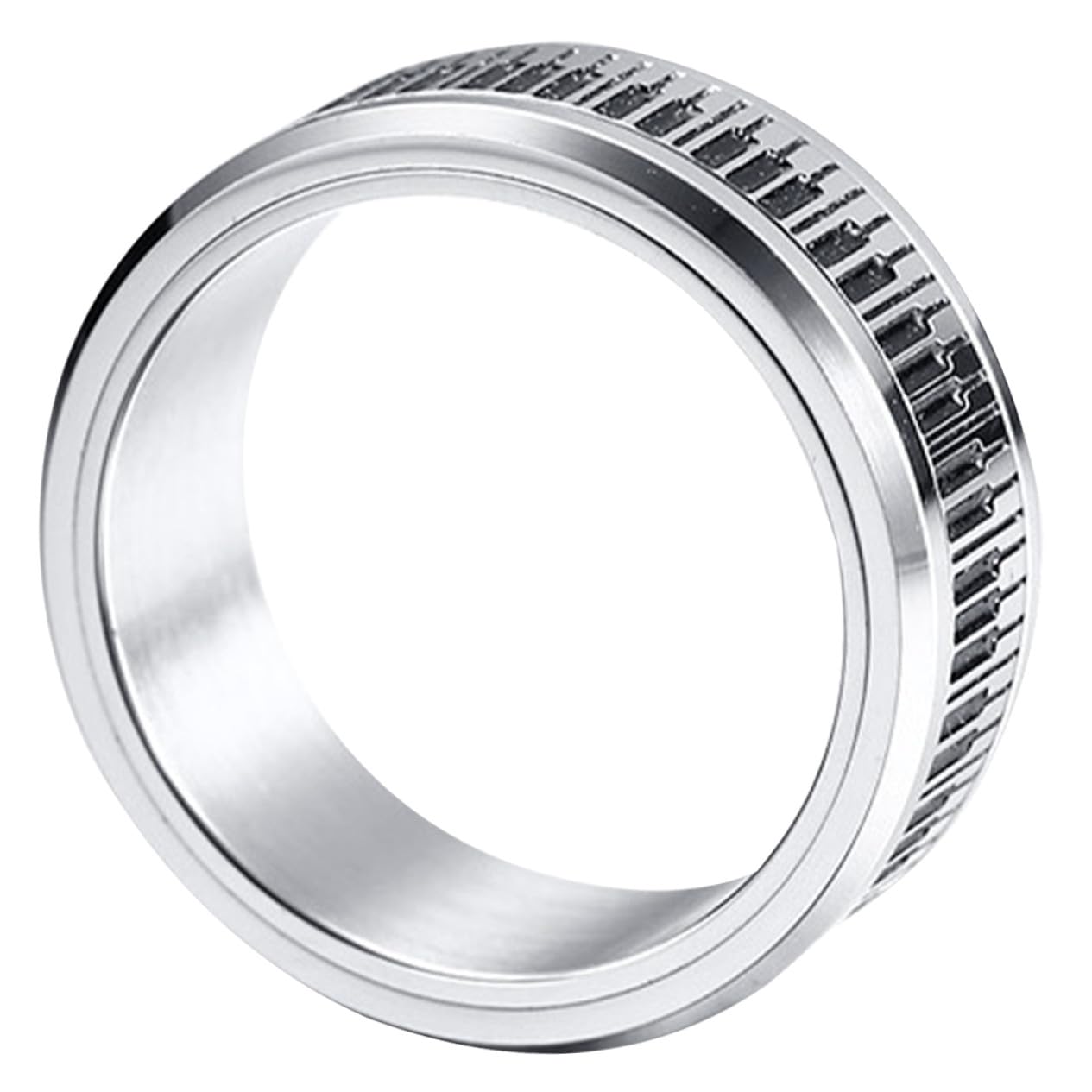 Piano Key Ring Stainless Steel Rotatable Ring Silver Lightweight Comfortable Finger Jewelry for Men Couples as Birthday Wedding