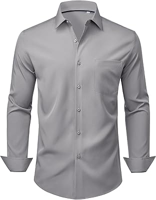 Alimens & Gentle Mens Dress Shirts Stretch Long Sleeve Wrinkle Free Business Casual Button Down Shirt for Wedding