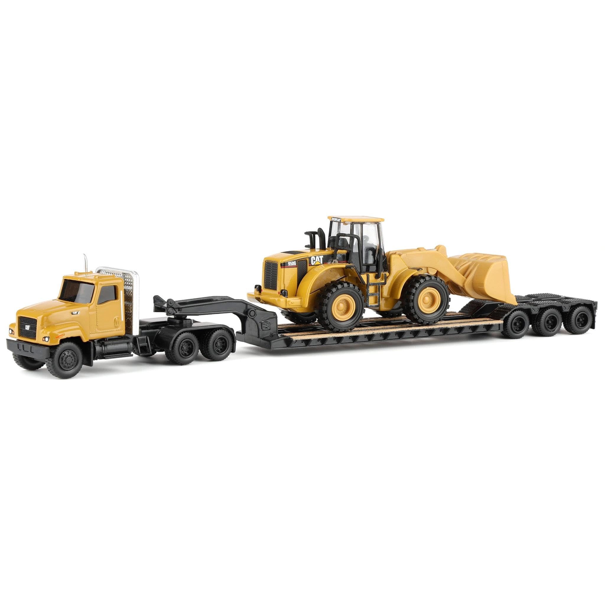 Diecast Masters | 1:87 Scale Cat CT681 Day Cab Tractor with Lowboy Trailer and Cat 950G Wheel Loader | Model 84418