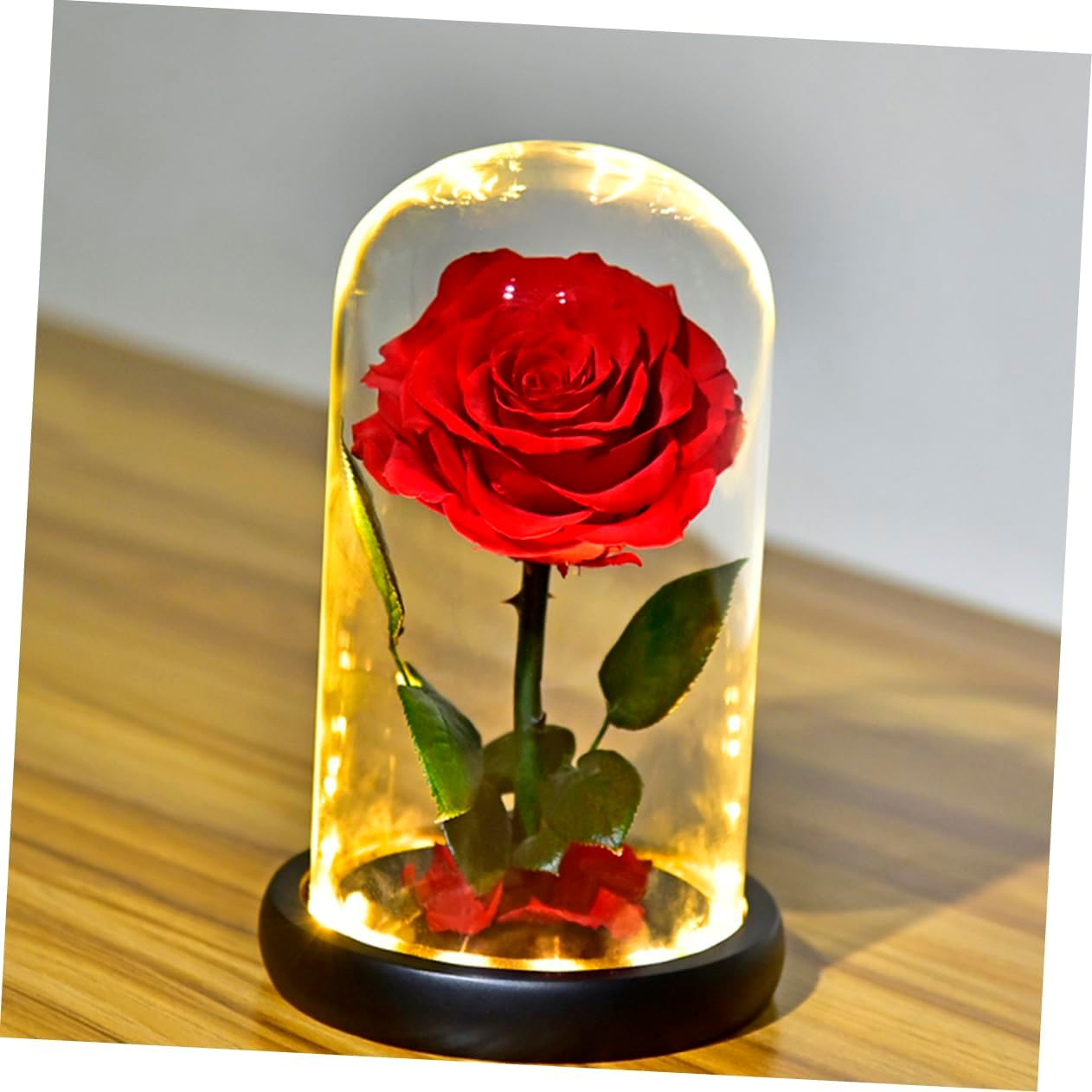 Glowing Little Prince Present Box Preserved Rose Bouquet Glass Dome String Light Romantic Decor for Valentine's Day