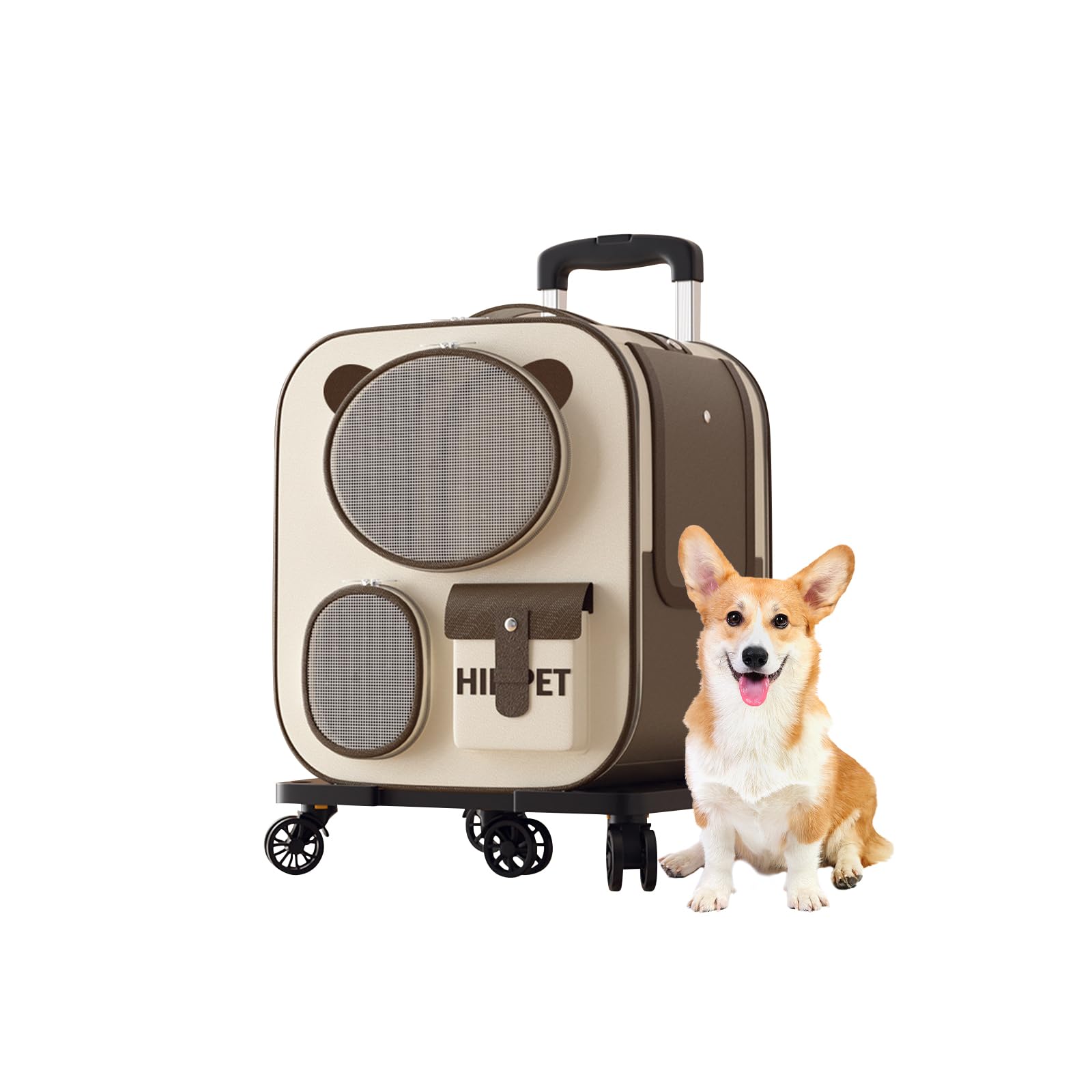 Galatée Mochila con Ruedas para Mascotas, Cómoda Mochila para Gatos con Ruedas Extraíbles, Transportador con Ruedas para Mascotas, Mochila para Perros para Viajes/Senderismo/Uso Al Aire Libre(Marrón)