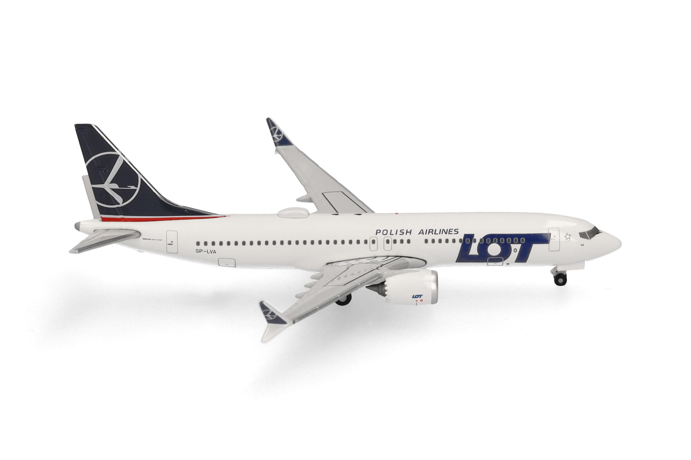 Herpa Miniatura del avión Lot Polish Airlines Boeing 737 MAX 8, Escala 1/500, Modelo prefabricado, maqueta de colleción, modelismo, Avion sin Soporte, Figura Metal