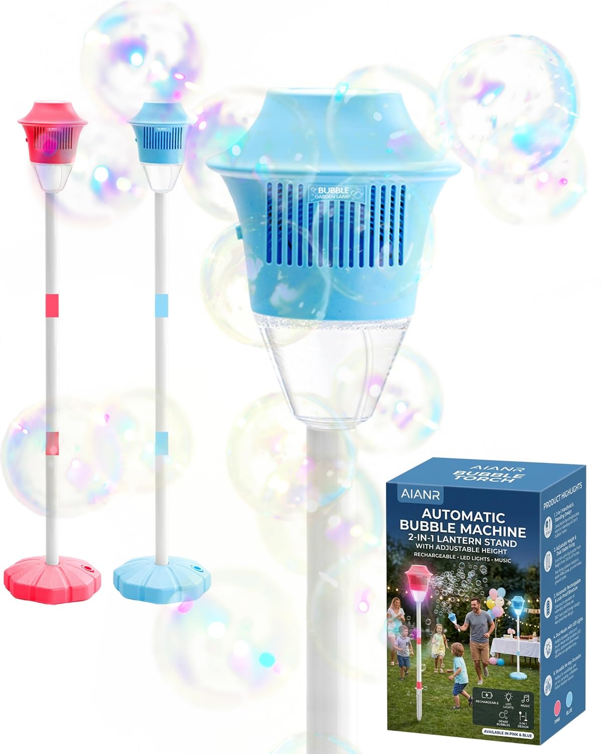 Automatic Bubble Machine 2-in-1 Lantern Stand with Adjustable Height Rechargeable Design Built-in Lights Music for Handheld & Standing Use Ideal for Indoor Outdoor Parties Birthday(Red) — view 8