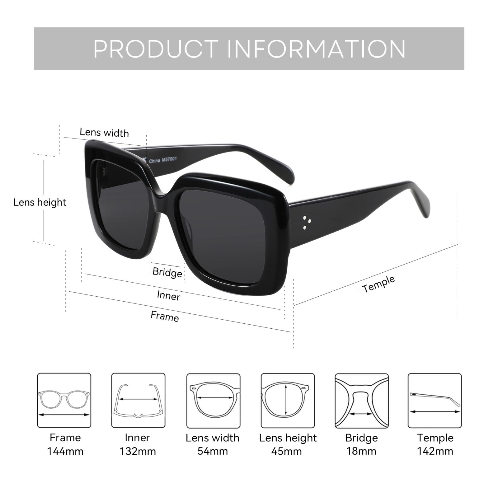 Gafas de sol polarizadas rectangulares grandes para mujer, montura gruesa, acetato UV400, tonos de moda