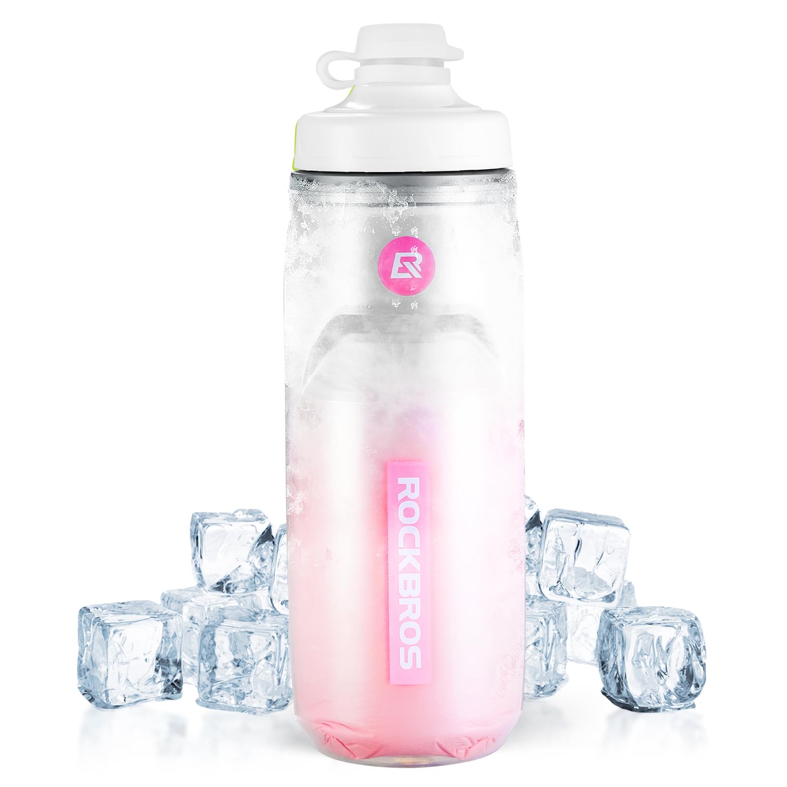 ROCKBROS Water Bottle 620 ml Leak-Proof Sports Bottle Road Bike Mountain Insulated Bottle Sports Outdoor Drinking Bottle Squeezable Water Bottle, White and Pink — image 1