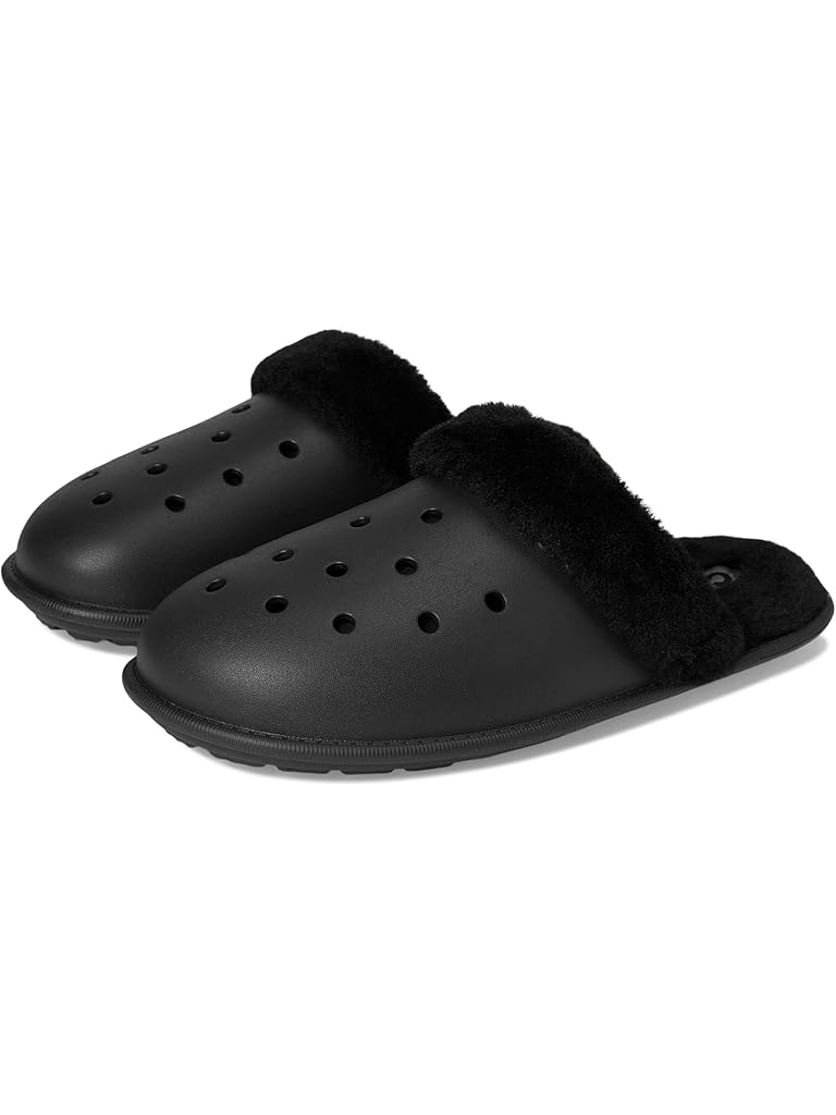 Black Crocs Classic Fuzz Scuff Slippers