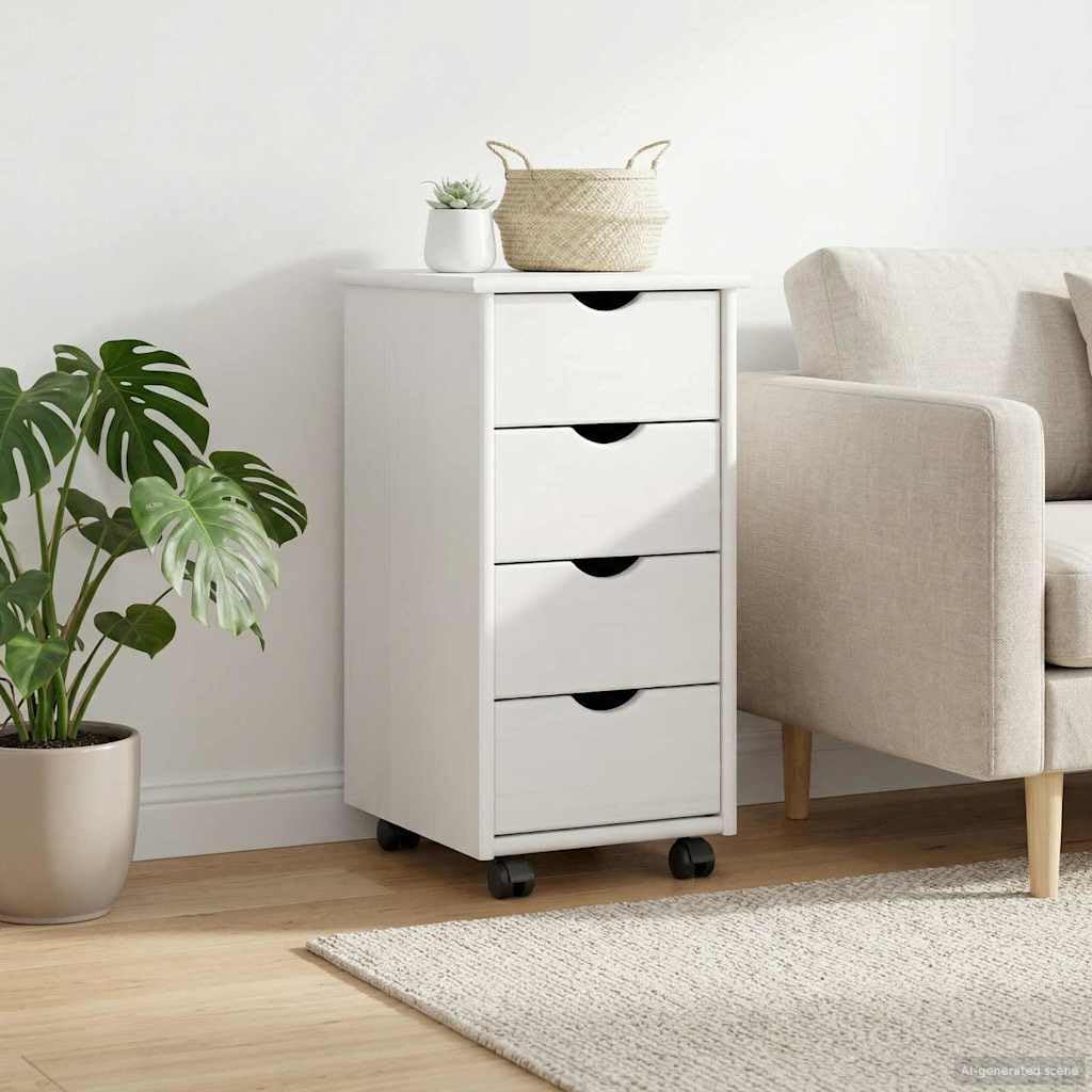 vidaXL Cabinet Roulant Blanc 34 x 39 x 65,5 cm Bois de Pin Massif, Meuble Roulant Minimaliste, en pin, Rangement rectangulaire, tiroirs spacieux, Parfait pour Bureau ou Chambre