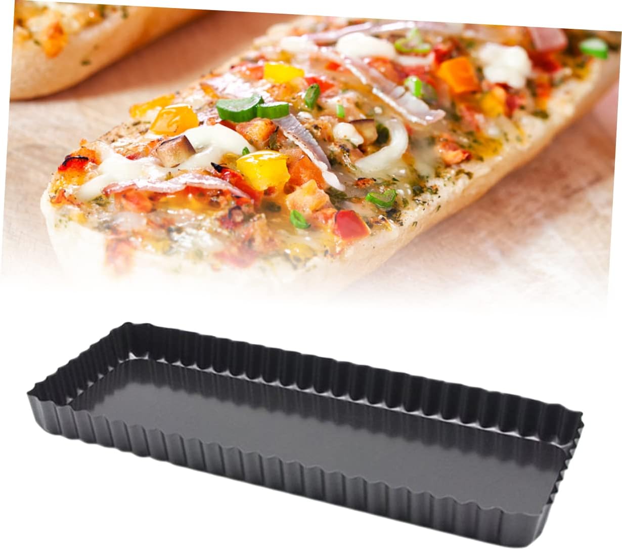 SOLUSTRE Nonstick Rectangular Baking Pan Removable Bottom 36.5cm x 15cm x 3cm Fluted Tart Pan for Quiche and Pizza Easy to Clean Baking Tool for Home Bakers