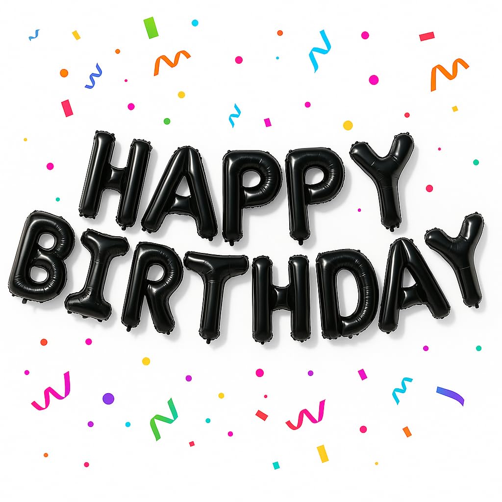 KatchOn, Black Happy Birthday Balloons Banner - 16 Inch | Foil Balloon Banner For Happy Birthday Decorations | Balloon Letters Sign For Birthday Party
