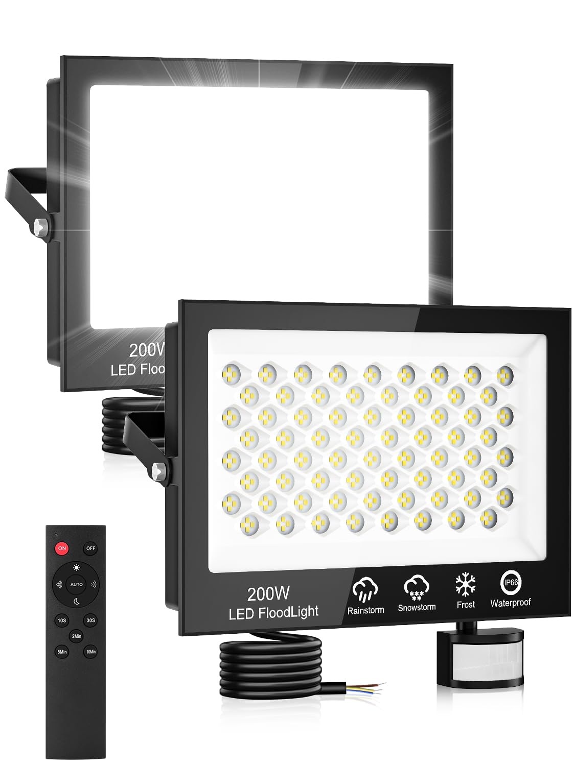 Litglobe Security Lights Outdoor Motion Sensor,200W 20000LM PIR Security Light with Remote Control,6500K Cool White Motion Sensor Lights Outdoor,IP66 Waterproof LED Floodlight for Garden Yard Garage