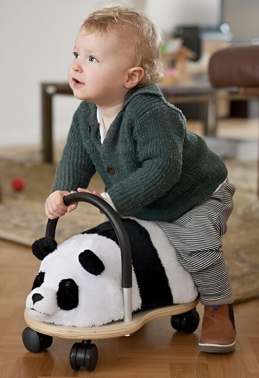 Wheelybug Drewniane zwierzątko do jazdy z wymienną pluszową osłoną, certyfikowana zabawka rozwojowa z certyfikatem bezpieczeństwa, mała (1-3 lata), pluszowa panda