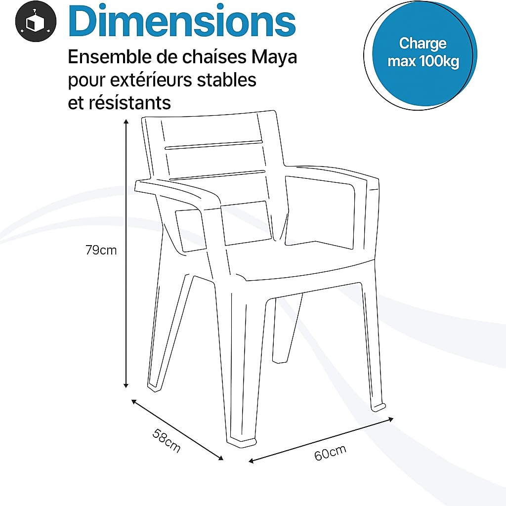 Tomaino - Lot de 6 chaises de jardin en plastique maya - empilables avec accoudoirs et dossier à lattes - Chaise de jardin pour extérieur, terrasse ou bar - Noir