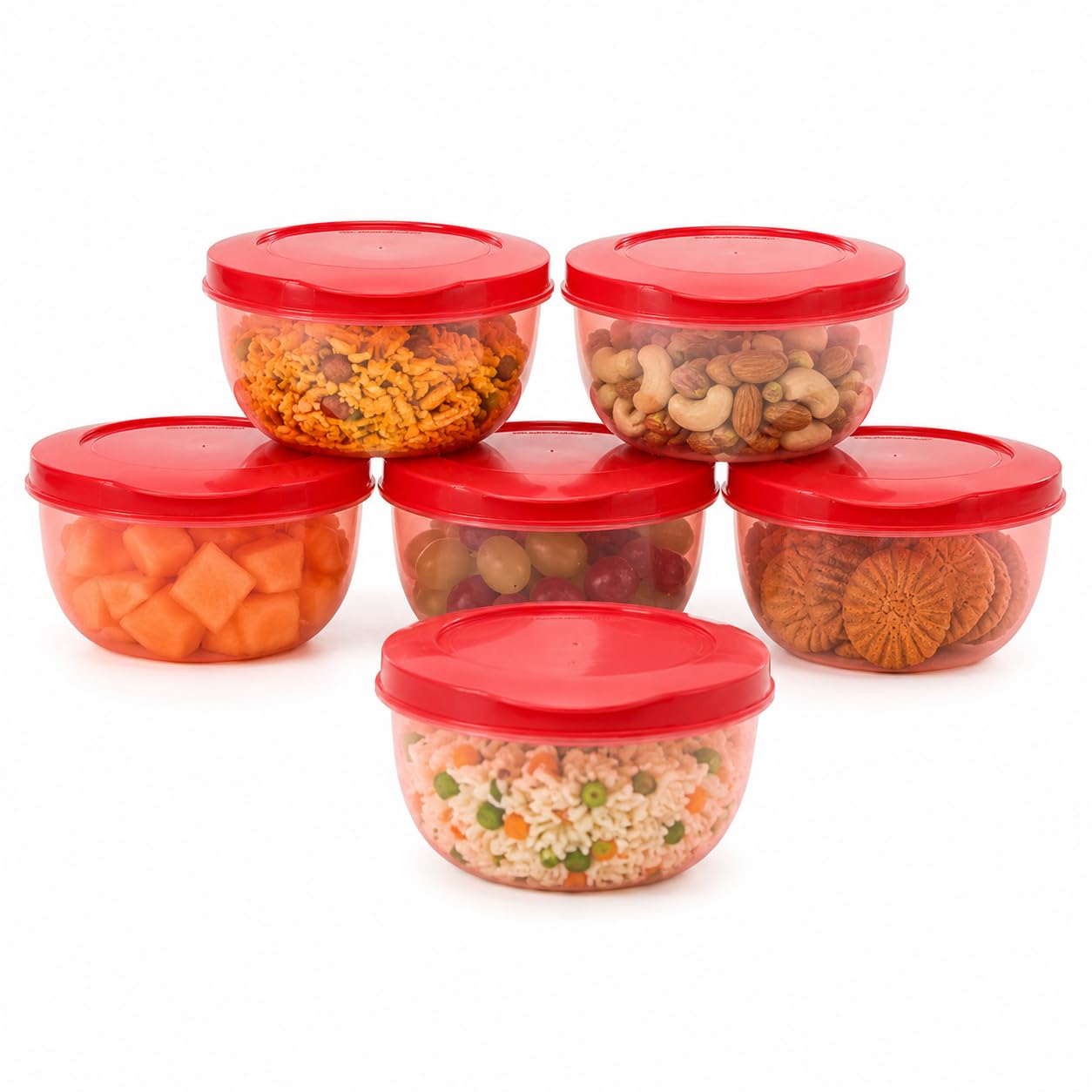 Cutting EDGE Eco-Storage - Juego de 6 recipientes de plástico para cocina y refrigerador, color rojo, 900 ml