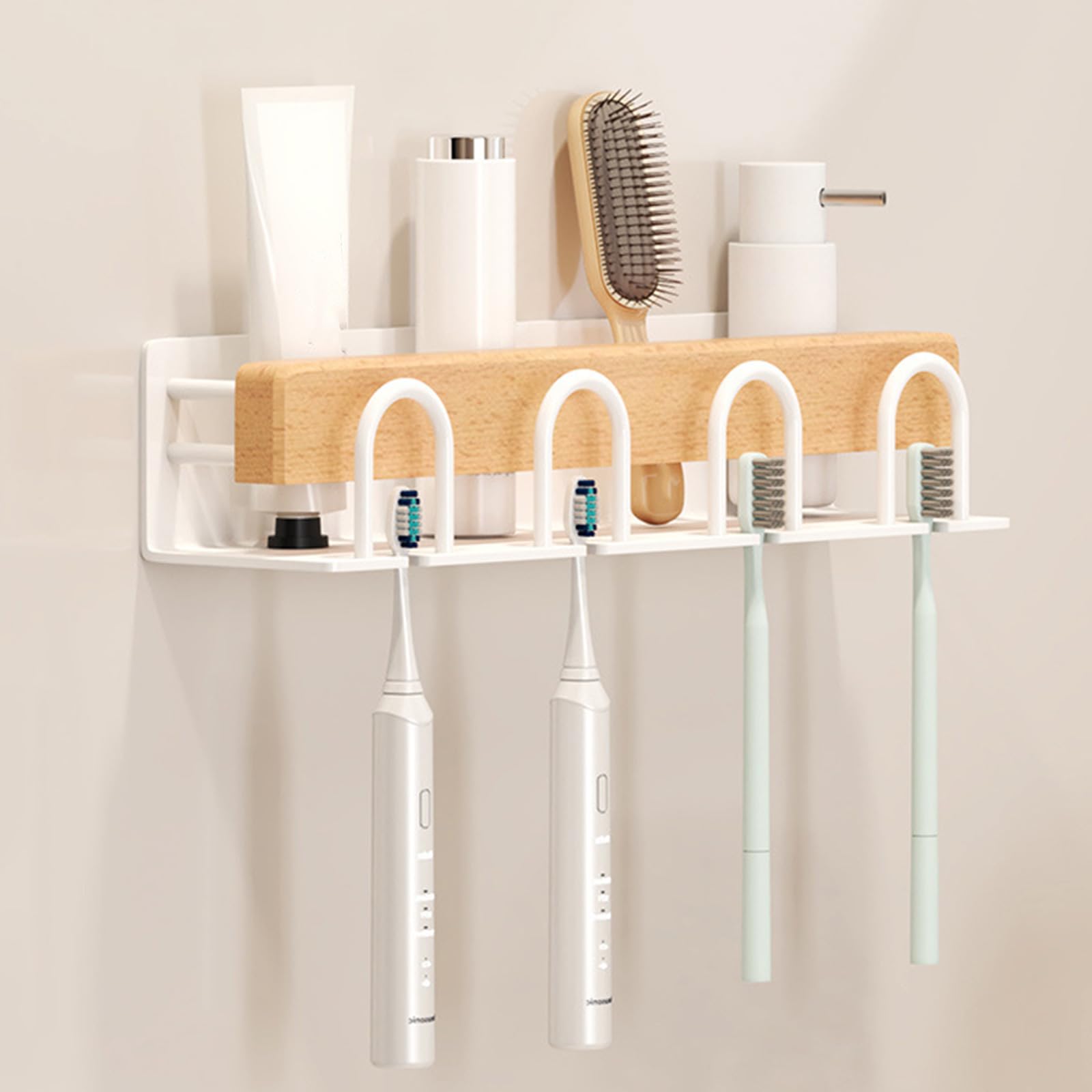 Genérico Soporte De Pared para Cepillo De Dientes Eléctrico, Fabricado En Madera Y Aluminio, No Requiere Taladrar (Black For Two Persons)