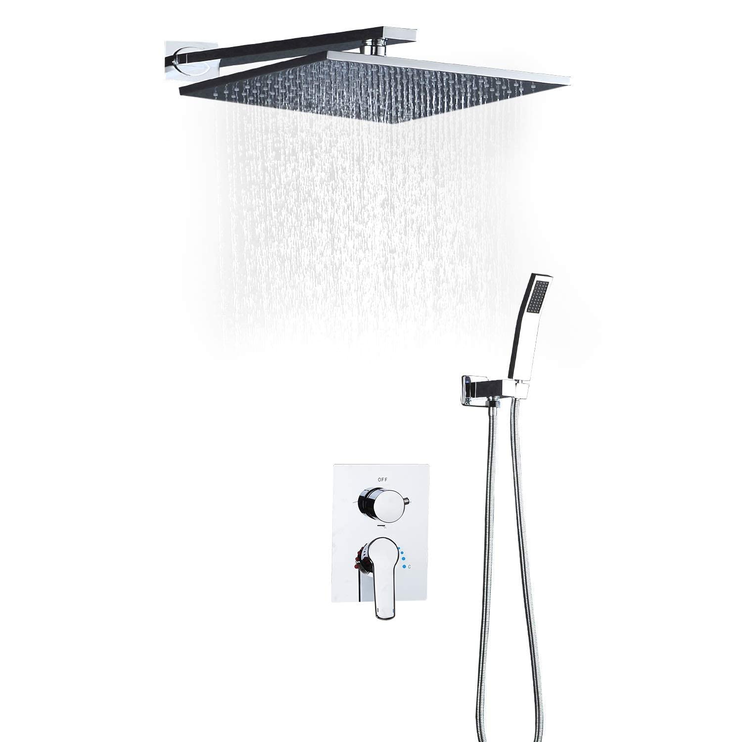 Ensemble de douche anti-calcaire avec pommeau carré et mitigeur de salle de bain