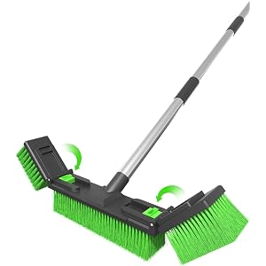 18”/45cm Large Wide Adjustable Heavy Duty Outdoor Push Broom Stiff Brush Head with 4 Section Threaded Handle 60"/152cm for Warehouse Driveway Garage Patio Sidewalk Floor Dirt Workshop Deck Cleaning