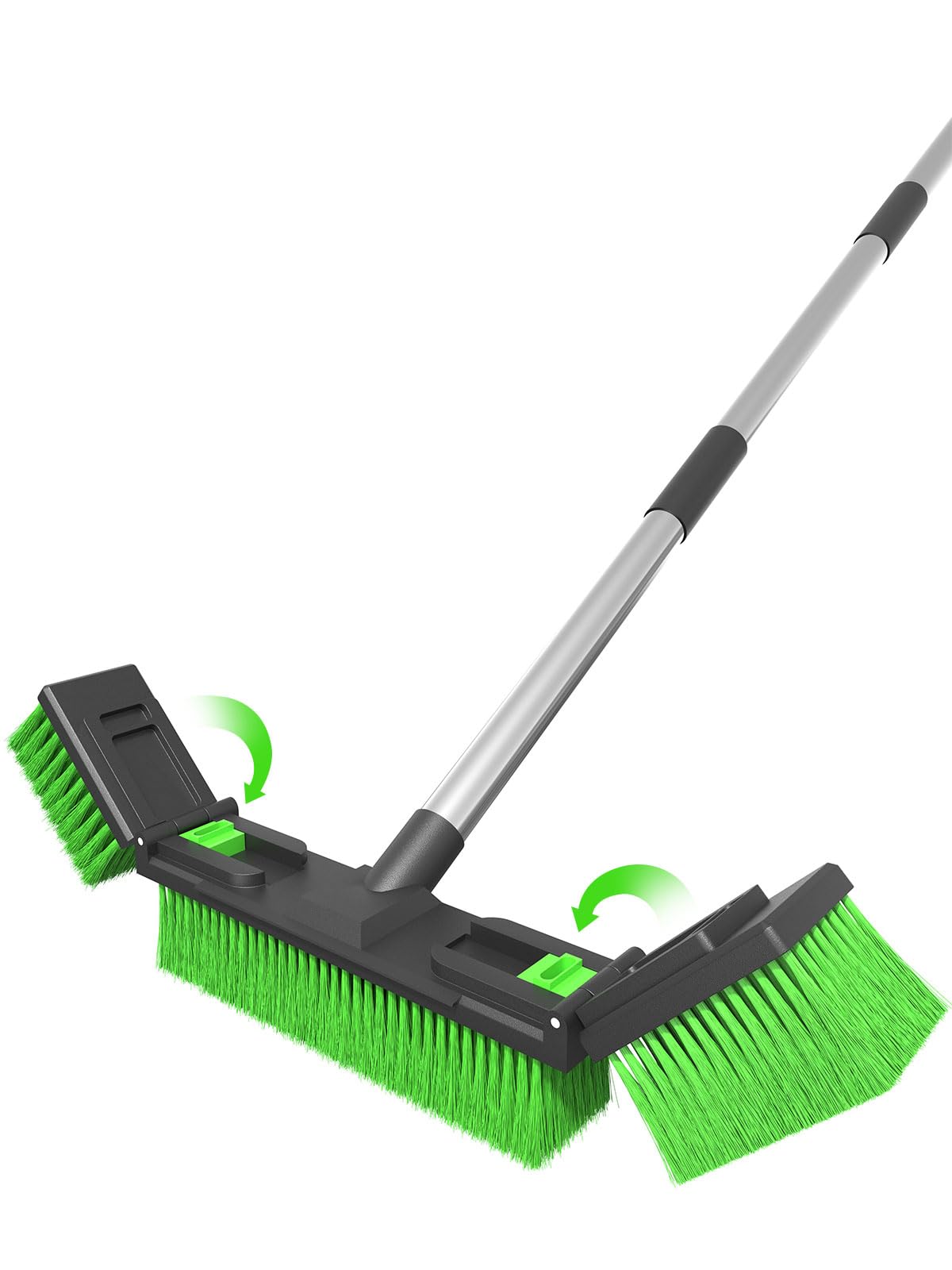 18 Pouces/45cm Grand Large Réglable Résistant Balai à Pousser Extérieur Tête de Brosse Rigide avec Manche Fileté à 4 Sections 152cm pour Entrepôt Allée Garage Terrasse Trottoir Atelier Nettoyage