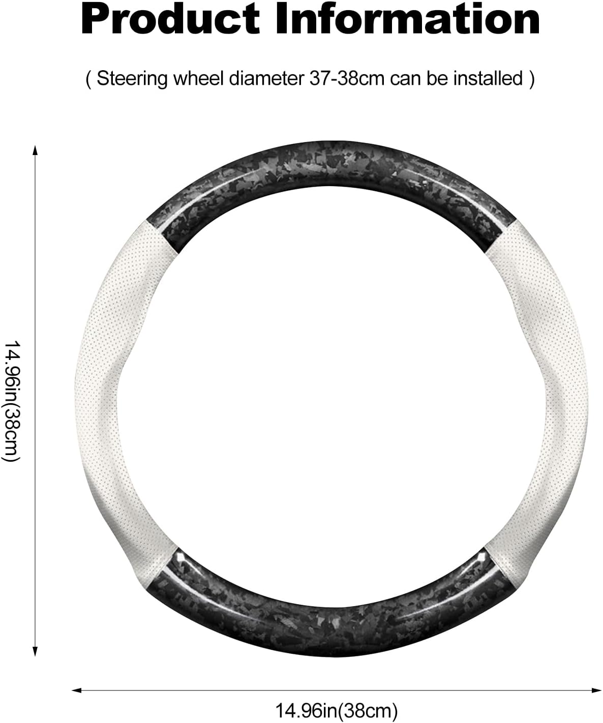 Ergocar Car Steering Wheel Sleeve, Round Forged Carbon Fiber and Leather Material Steering Wheel Sleeve, 37-38cm/14.5-15inch, Non-Slip, Soft, Breathable, Sports Style