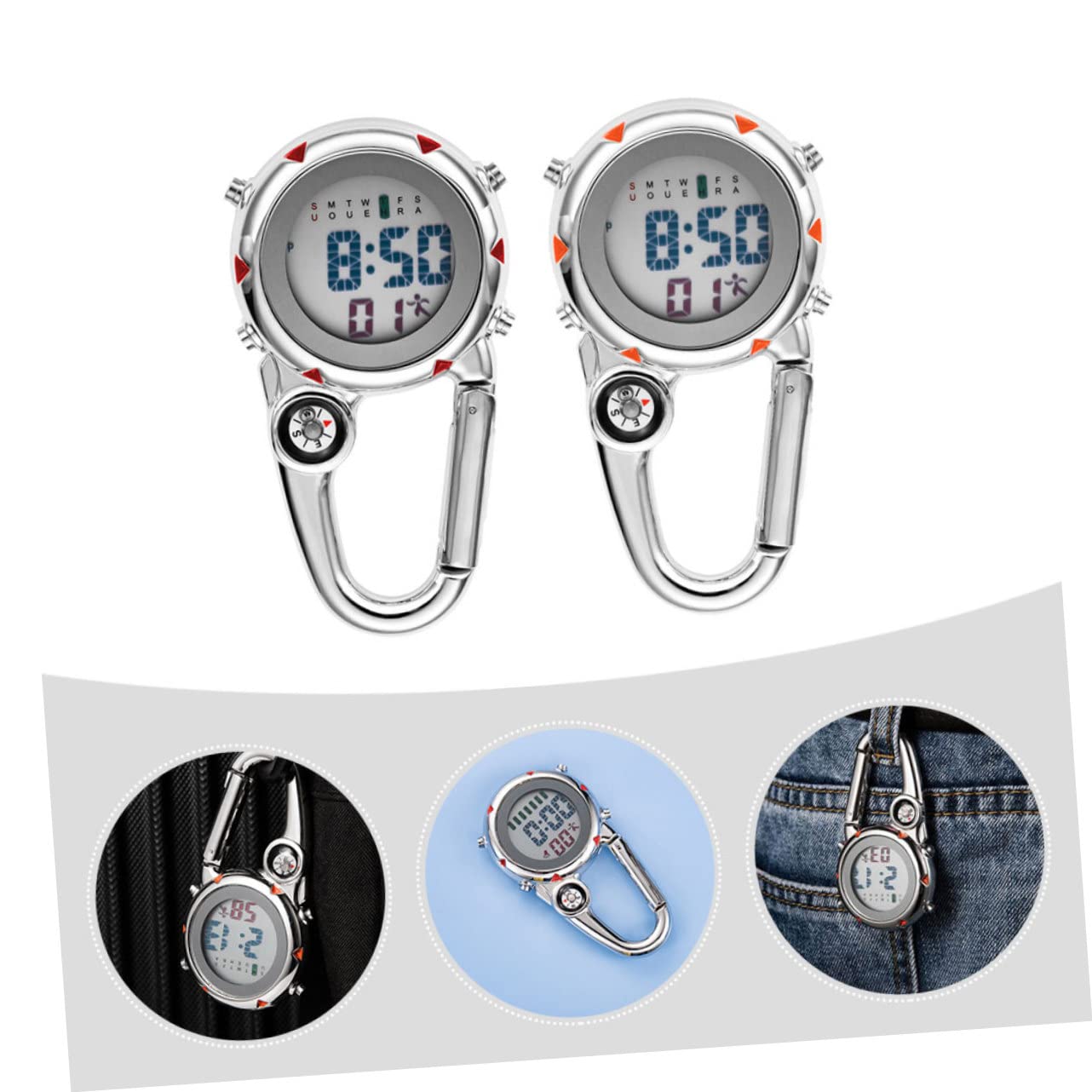 UPKOCH Taschenclip An Der Uhr Outdoor -Clip Uhr Mit Bergsteigerschnalle Tragbare Uhr Metallclip An Der Uhr Taschenuhren Mehrzweckuhr Aus Metall Ansteckuhren