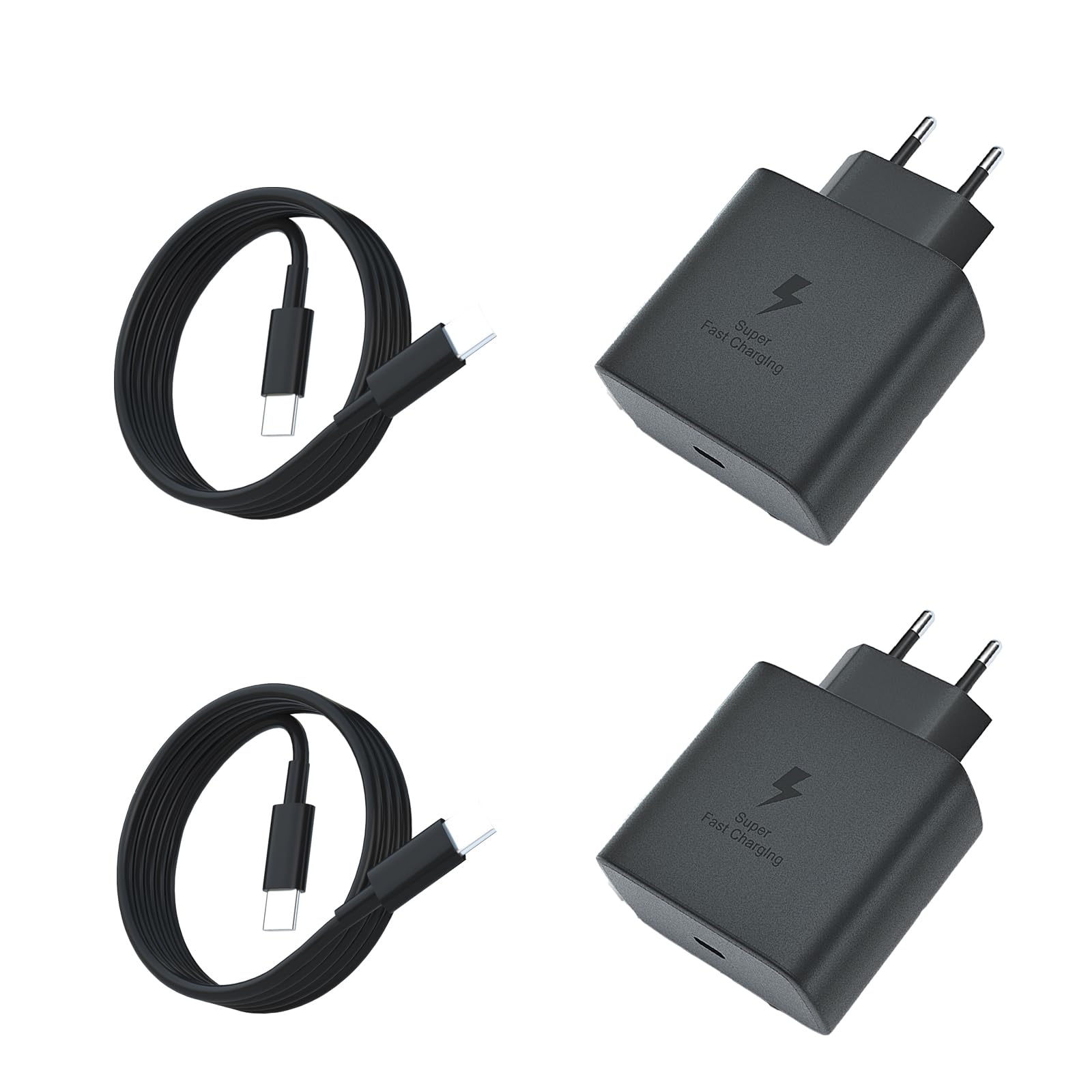 Goodovo 45W 2er Pack USB-C Schnellladegerät Kompatibel mit Samsung S25 Ultra/S25+/S25/S24 Ultra/S24+/S24/S23 Ultra/S22/S21/A16/A15/A25/A06/Z Fold 6/Flip 6, mit 1,8 m Typ-C Kabel