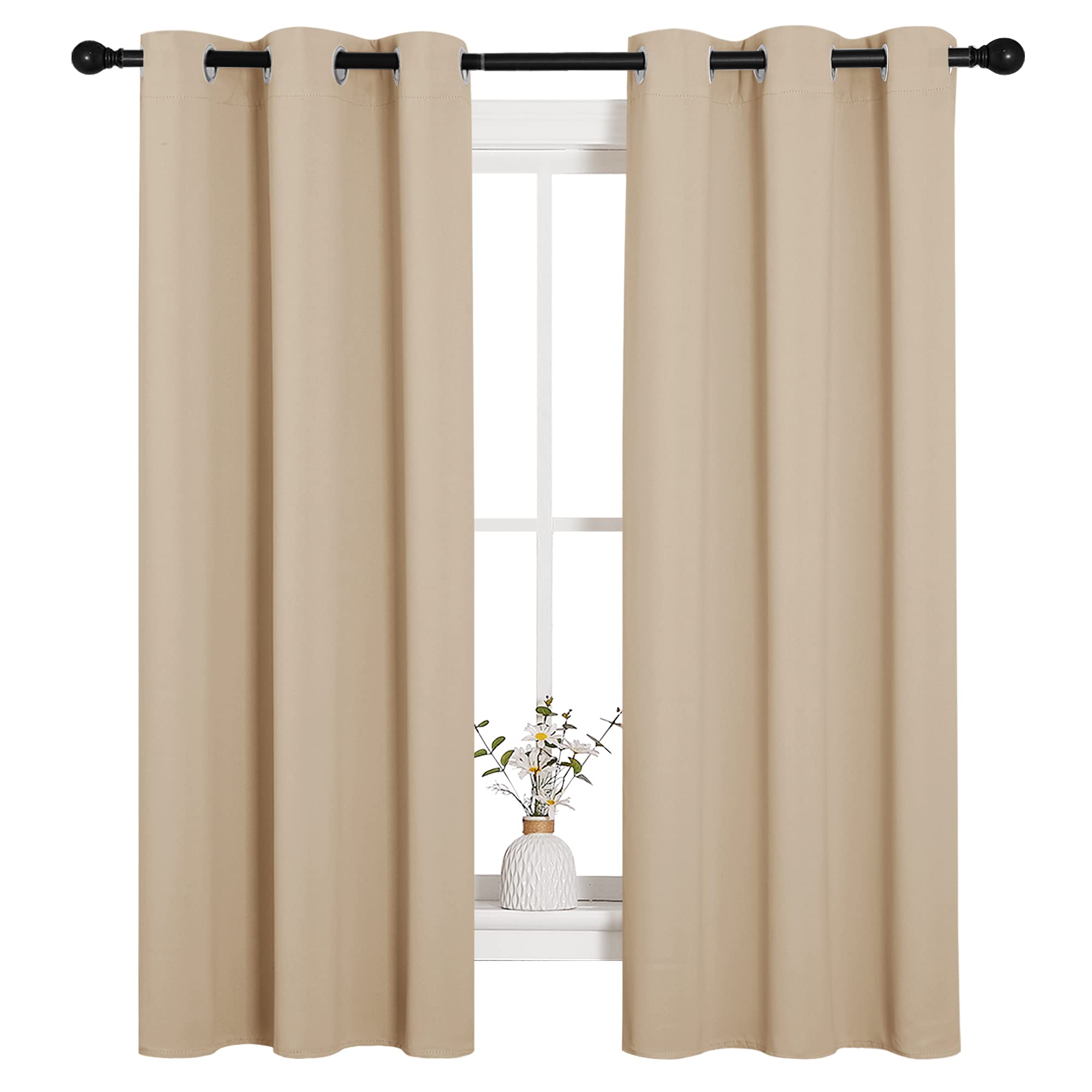 Photo 1 of NICETOWN Room Darkening Curtain Panels for Living Room, Thermal Insulated Grommet Room Darkening Draperies/Drapes for Window (Biscotti Beige, 2 Panels, W34 x L63 -Inch)